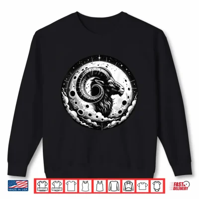 Sweatshirt Cosmic Goat With Large Horns Moon And Stars Aries Moon Shirt