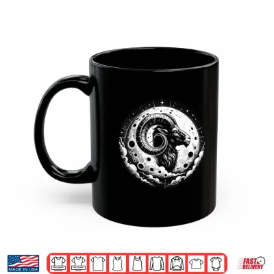 Mug Cosmic Goat With Large Horns Moon And Stars Aries Moon Shirt