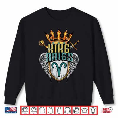 Sweatshirt King Aries Zodiac Sign with Crown Scepter Sword for Men Shirt