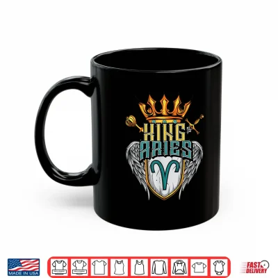 Mug King Aries Zodiac Sign with Crown Scepter Sword for Men Shirt