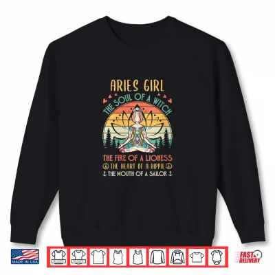 Sweatshirt Womens Aries Girl Witch Lioness Hippie Sailor Zen Zodiac Shirt