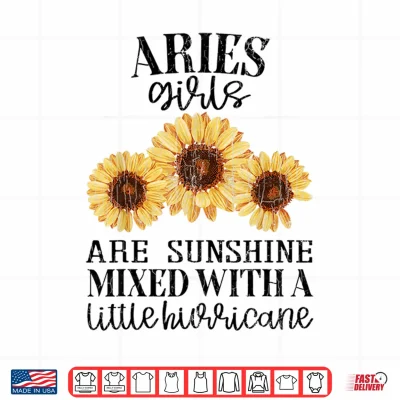 Design Sunflower Sunshine Aries Funny Zodiac Sign Girls Graphic Shirt