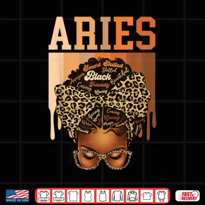 Design Aries Black Woman Leopard Messy Bun Melanin Girl Zodiac Shirt