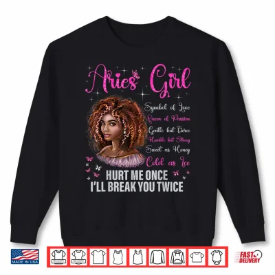 Sweatshirt Aries Girl Black Queen Zodiac Birthday Afro Natural Hair Shirt