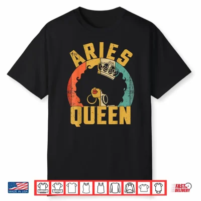 Aries Queen Afro Black Women Vintage Zodiac Birthday Shirt