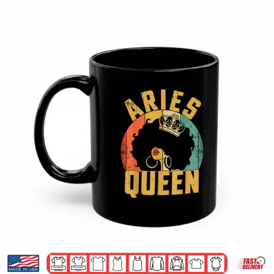 Mug Aries Queen Afro Black Women Vintage Zodiac Birthday Shirt