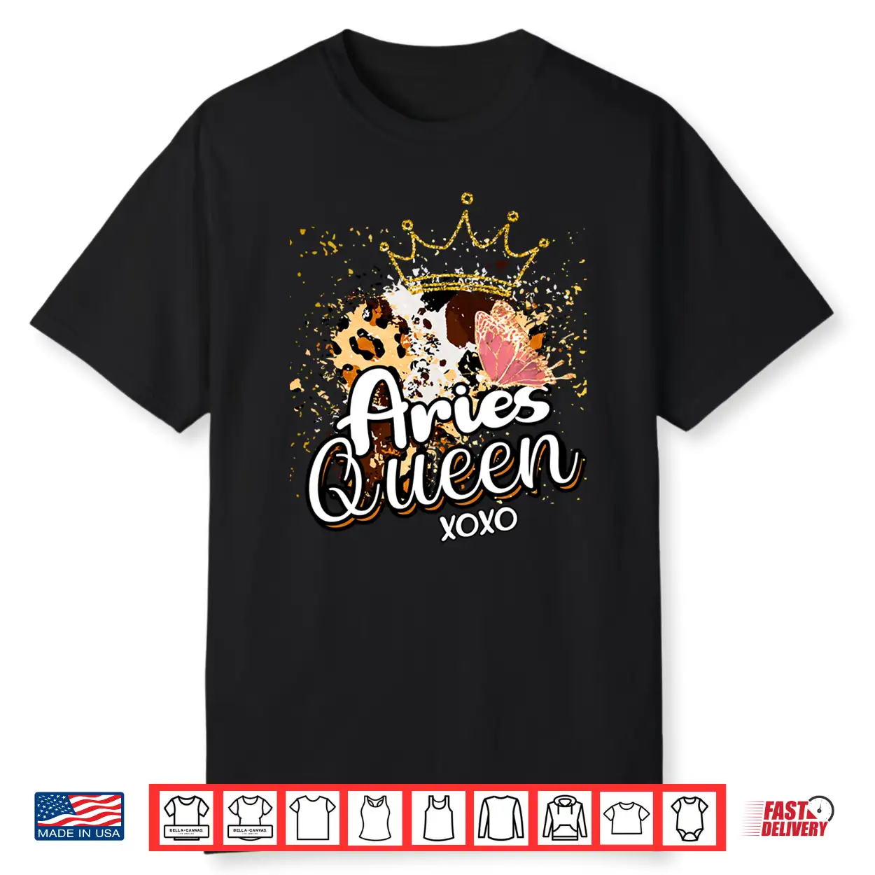 Leopard Aries Queen Zodiac Sign Butterfly Golden Crown Shirt Leopard Aries Queen Zodiac Sign Butterfly Golden Crown Shirt