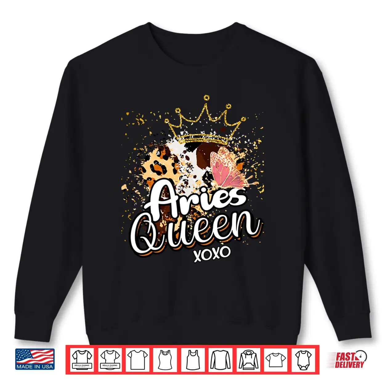 Leopard Aries Queen Zodiac Sign Butterfly Golden Crown Shirt Leopard Aries Queen Zodiac Sign Butterfly Golden Crown Shirt