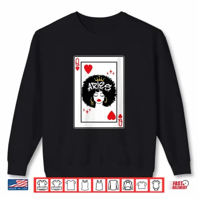 Sweatshirt Womens Aries Astrology Black Queen Hearts Blackjack Cards Poker Shirt