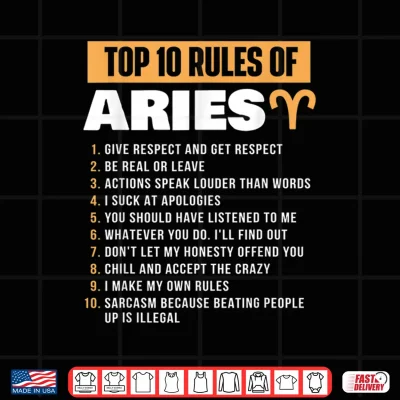 Design Top 10 Rules Of Aries Zodiac Sign Astrology Horoscope Shirt