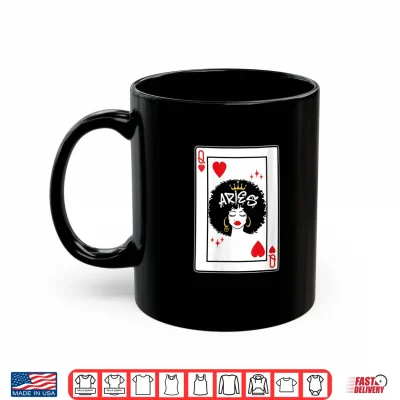 Mug Womens Aries Astrology Black Queen Hearts Blackjack Cards Poker Shirt