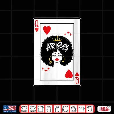 Design Womens Aries Astrology Black Queen Hearts Blackjack Cards Poker Shirt