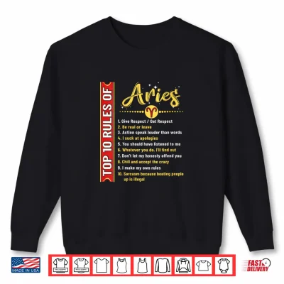 Sweatshirt Womens Aries Shirt Top 10 Rules Of Aries Birthday Shirt