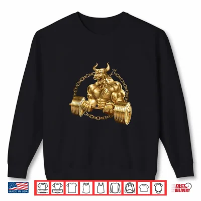 Sweatshirt Bull Beast Lifting Taurus Bodybuilding Workout Fitness Gold Shirt