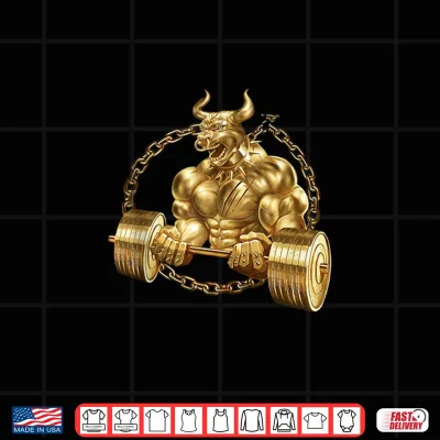 Design Bull Beast Lifting Taurus Bodybuilding Workout Fitness Gold Shirt 1