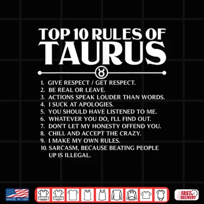 Design Horoscope Symbols Astrology Sign Top 10 Rules Of Taurus Shirt