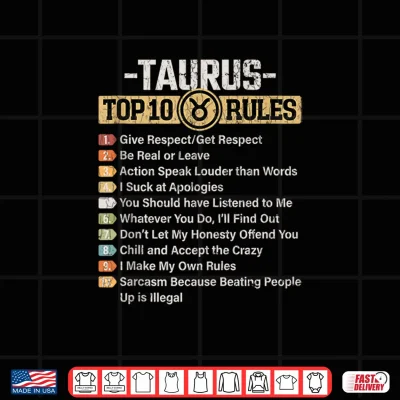 Zodiac Sign Funny Top 10 Rules Of Taurus Graphic Shirt 4 Design Zodiac Sign Funny Top 10 Rules Of Taurus Graphic Shirt
