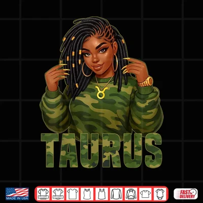 Design Taurus Queen Locd Black Woman Camo Zodiac Sign Shirt