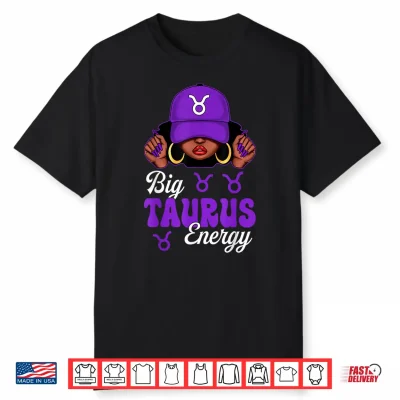 Big Taurus Energy Black Culture Purple Cap Zodiac Sign Shirt
