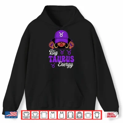 Hoodie Big Taurus Energy Black Culture Purple Cap Zodiac Sign Shirt