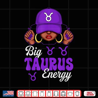 Design Big Taurus Energy Black Culture Purple Cap Zodiac Sign Shirt