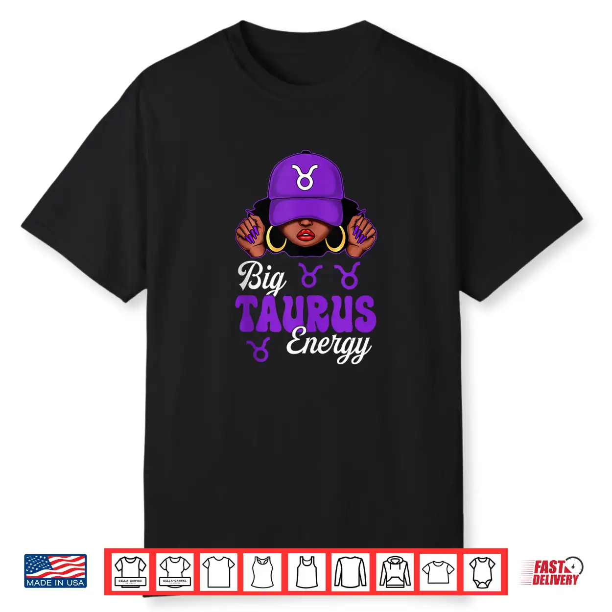 Big Taurus Energy Black Woman Purple Cap Zodiac Sign Shirt Big Taurus Energy Black Woman Purple Cap Zodiac Sign Shirt