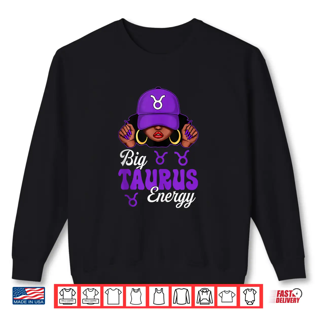 Big Taurus Energy Black Woman Purple Cap Zodiac Sign Shirt Big Taurus Energy Black Woman Purple Cap Zodiac Sign Shirt