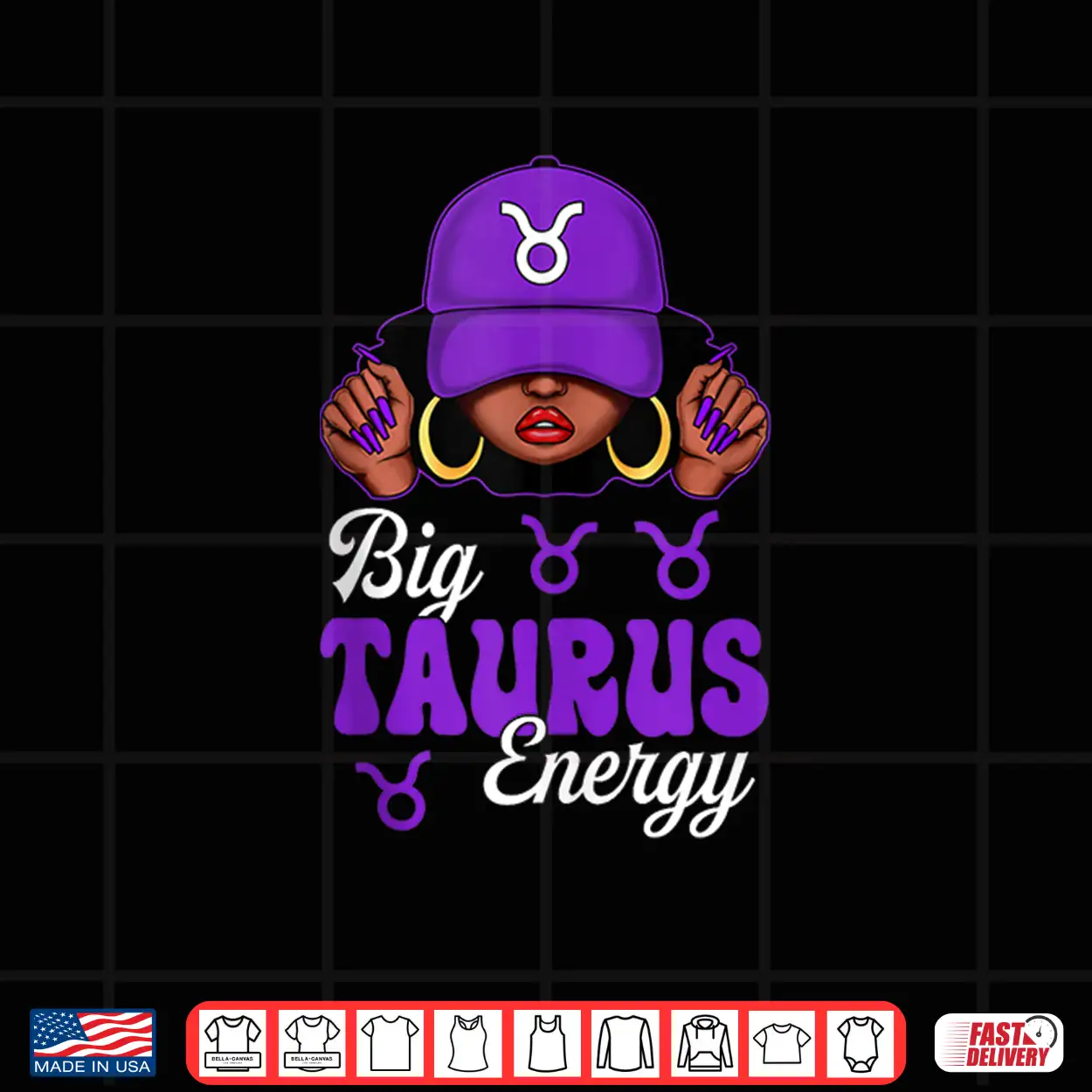 Big Taurus Energy Black Woman Purple Cap Zodiac Sign Shirt Big Taurus Energy Black Woman Purple Cap Zodiac Sign Shirt