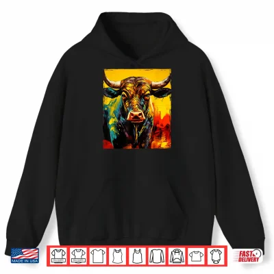 Hoodie Bull Colorful Artwork Taurus Head Animal Shirt