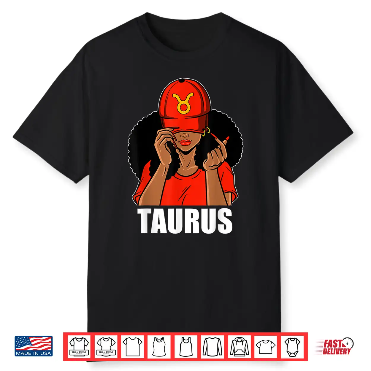Taurus Black Girl Red Cap Afro Woman Black Queen Shirt Taurus Black Girl Red Cap Afro Woman Black Queen Shirt