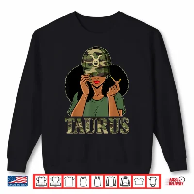 Sweatshirt Taurus Girl Black Woman With Cap Camo Afro Woman Zodiac Shirt