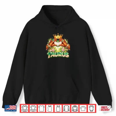 Hoodie Taurus Queen Black Woman with Green Flowers Afro Girl Zodiac Shirt