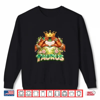 Sweatshirt Taurus Queen Black Woman with Green Flowers Afro Girl Zodiac Shirt