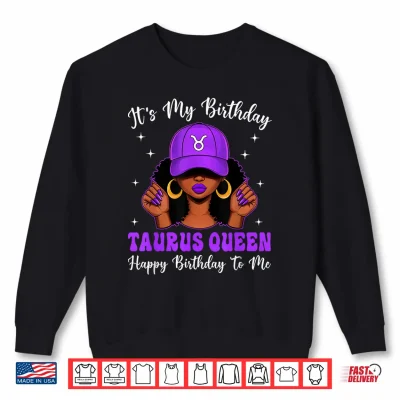 Sweatshirt Taurus Queen Black Women Purple Cap Afro Girl Birthday Shirt