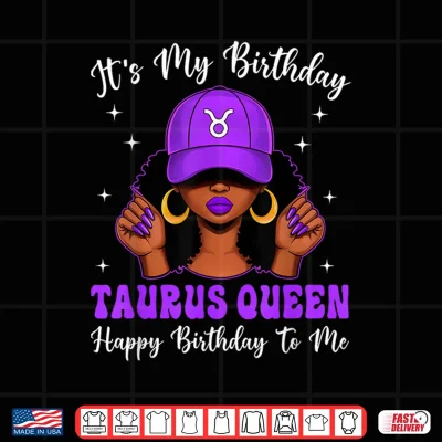 Design Taurus Queen Black Women Purple Cap Afro Girl Birthday Shirt