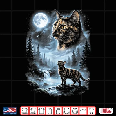 Design Tortoiseshell Cat Howling At The Moon 90s Retro Vintage Shirt 1