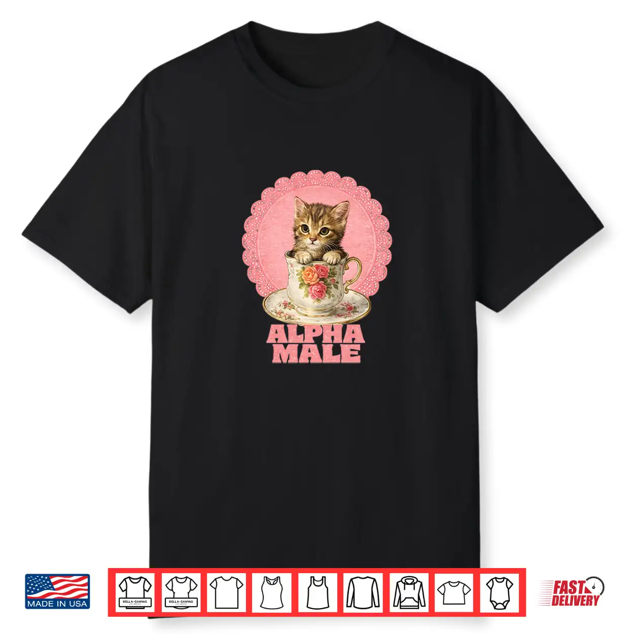 Alpha Male Kitty Funny Gym Cat Retro Cute Kitten In Teacup Shirt Alpha Male Kitty Funny Gym Cat Retro Cute Kitten In Teacup Shirt
