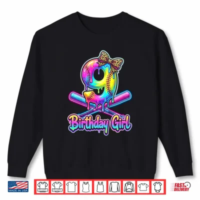 Sweatshirt 9th Birthday Girl Softball Ice Cream Drip Coquette Bow Shirt