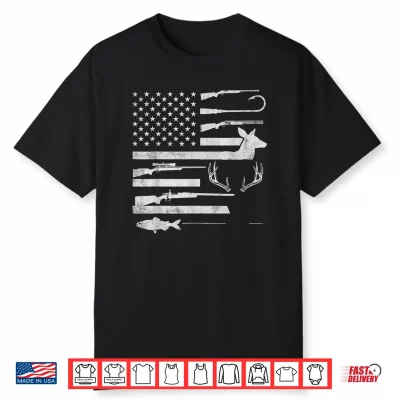 Fishing Flag Deer Buck Hunting Vintage Fathers Day Shirt