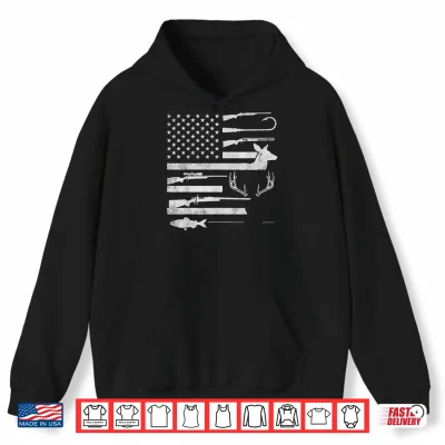 Hoodie Fishing Flag Deer Buck Hunting Vintage Fathers Day Shirt