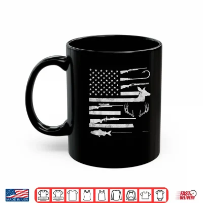 Mug Fishing Flag Deer Buck Hunting Vintage Fathers Day Shirt