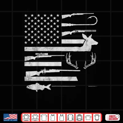 Design Fishing Flag Deer Buck Hunting Vintage Fathers Day Shirt