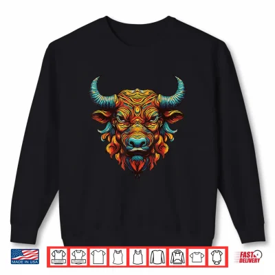 Sweatshirt Bull Portrait Taurus Animal Colorful Gym Shirt