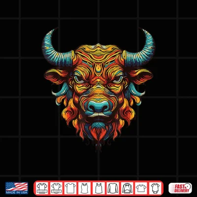 Design Bull Portrait Taurus Animal Colorful Gym Shirt