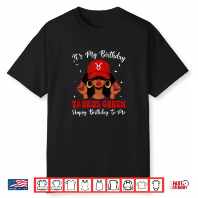 Taurus Queen Afro Women Red Cap Black Girl Birthday Shirt