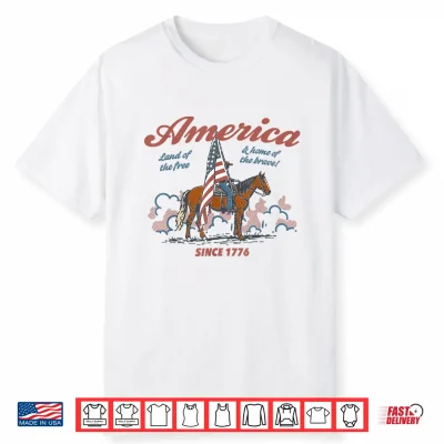 America Land Of The Free Western Horse 4Th Of July Patriotic Shirt