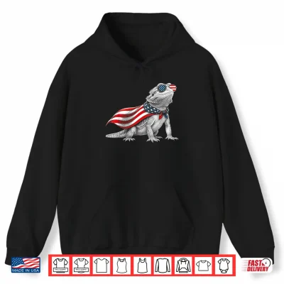 Hoodie Bearded Dragon 4th of July US American Flag Patriotic Shirt