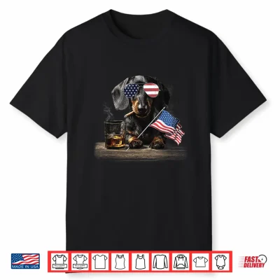 Dachshund Dog Dad Patriotic American Flag July Fourth Shirt