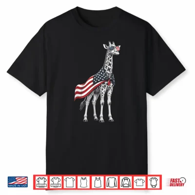 Giraffe 4Th Of July Us American Flag Patriotic Safari Animal Shirt