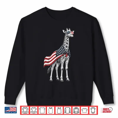 Sweatshirt Giraffe 4th of July US American Flag Patriotic Safari Animal Shirt